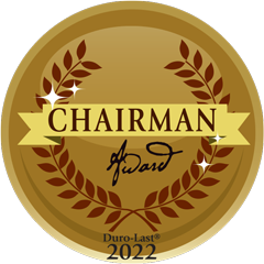 Gold circular badge with the text "CHAIRMAN Award" in the center, surrounded by a laurel wreath design. The bottom reads "Duro-Last 2022.