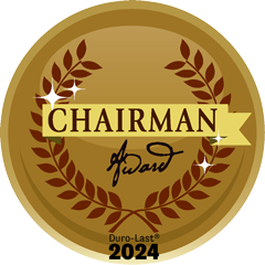 Gold circular badge with "Chairman Award" text in the center, surrounded by laurel wreaths. "Duro-Last 2024" appears at the bottom.